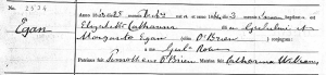 Baptism Elizabeth Catherine EGAN 25 Dec 1863